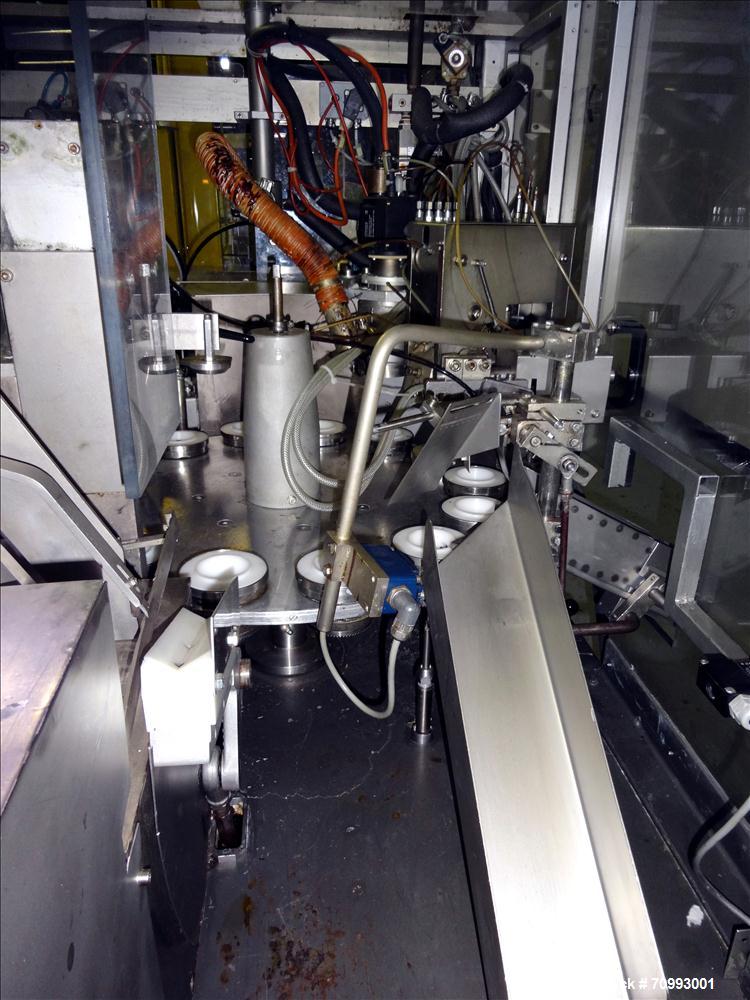 Used IWKA Model TFS 20-M Hot Air Tube filler. Capable of speeds from 40-120 tubes per minute. Includes Cassette Tube in feed and Leister Hot Air Sealer. Tube size range: (Diameter) 10mm - 52mm, (Leng...