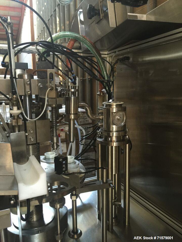 Used JDA Plastic Tube Filler, Model Super 30. 2,400 tubes per hour, tubes have diameters of: 1 Set: 36.5mm in diameter and 73mm tall.  Leister Hot Air Tube sealer, CH-6060 Sarnen, 220  230 V. Water C...