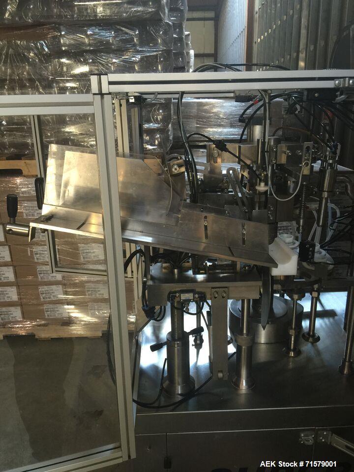 Used JDA Plastic Tube Filler, Model Super 30. 2,400 tubes per hour, tubes have diameters of: 1 Set: 36.5mm in diameter and 73mm tall.  Leister Hot Air Tube sealer, CH-6060 Sarnen, 220  230 V. Water C...
