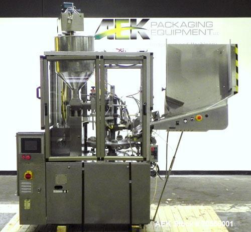 Used Klenz Pak Model KX80B 12 Station Hot Air Plastic Tube Filler. Machine is capable of speeds up to 80 tubes per minute. Tube size range: diameter up to 2" or 50mm, height up to 8" or 200mm. Fill s...