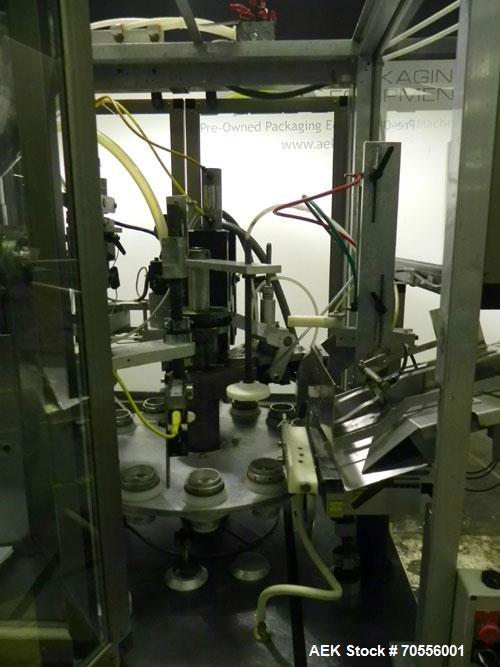 Used Klenz Pak Model KX80B 12 Station Hot Air Plastic Tube Filler. Machine is capable of speeds up to 80 tubes per minute. Tube size range: diameter up to 2" or 50mm, height up to 8" or 200mm. Fill s...