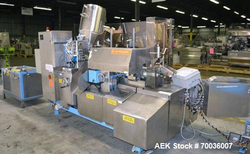 Used Norden Dual Head High Speed Tube Filler, Model NM 2000 HF for laminate tubes. Capable of 200 tubes per minute. Includes tube cleaning, cassette tube infeed, registration, and trimmer. Fill volum...