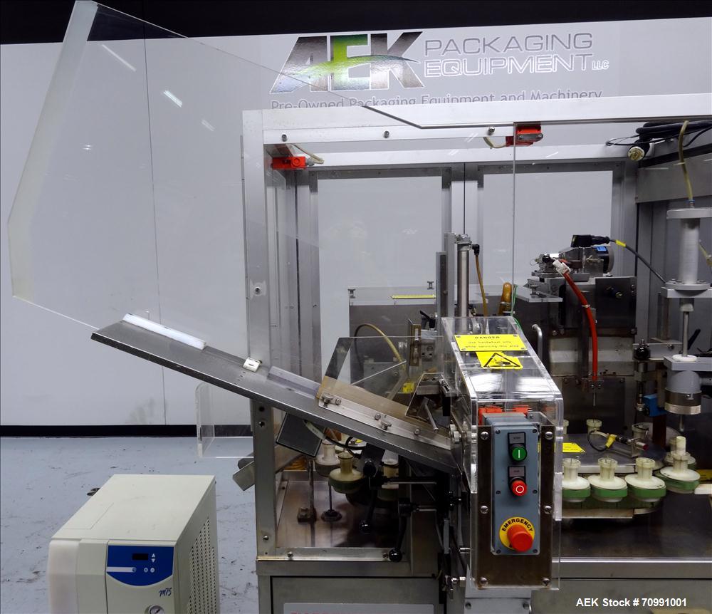 Used Norden Model NM 700 HA Hot Air Plastic Tube Filler. Capable of speeds up to 70 tubes per minute. General Fill volume range: 1ml - 300ml. Tube size range: (Length) 50mm - 250mm (Diam) 10mm - 60mm...