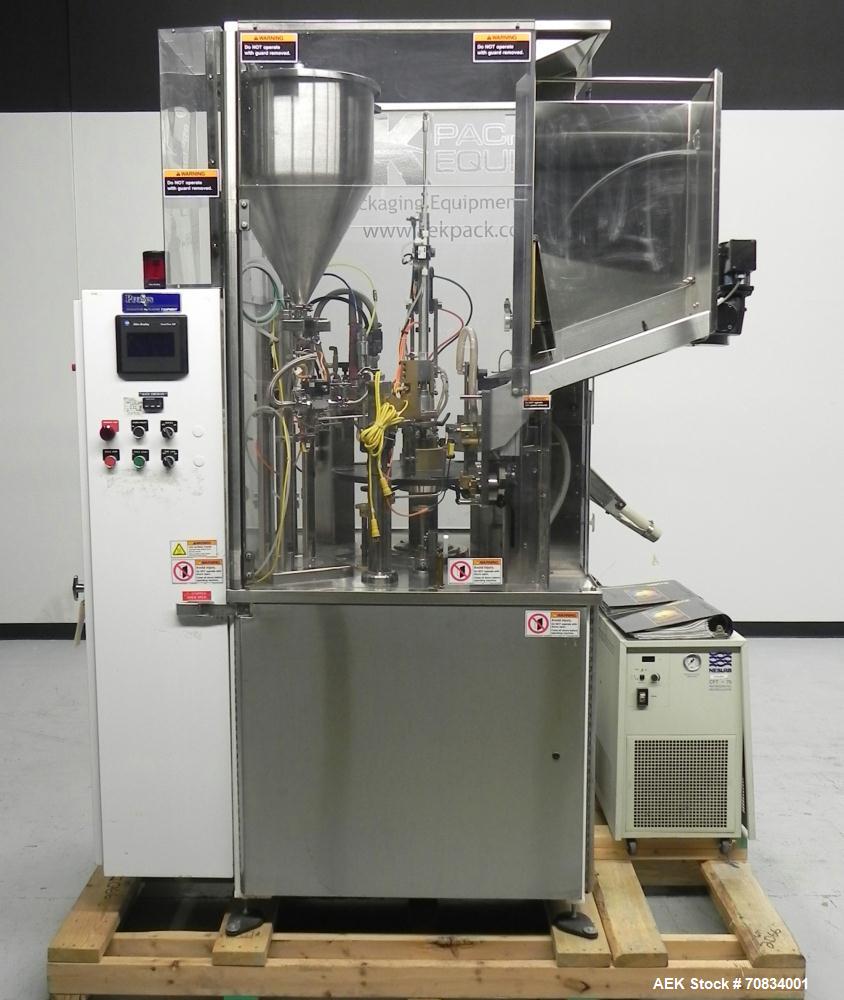 Used Prosys Model RT60H Hibar Pump Hot Air Plastic Tube Filler. Single pump servo driven rotary filler for micro-dose applications. Rated at speeds up to 70 tubes per minute. Has a fill volume range ...