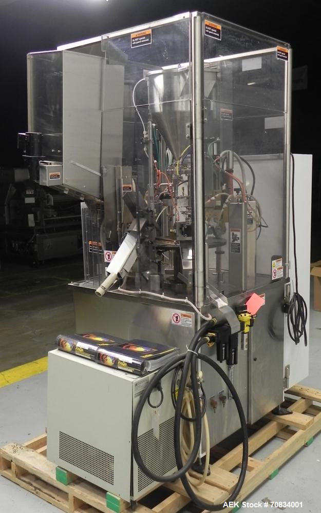 Used Prosys Model RT60H Hibar Pump Hot Air Plastic Tube Filler. Single pump servo driven rotary filler for micro-dose applications. Rated at speeds up to 70 tubes per minute. Has a fill volume range ...