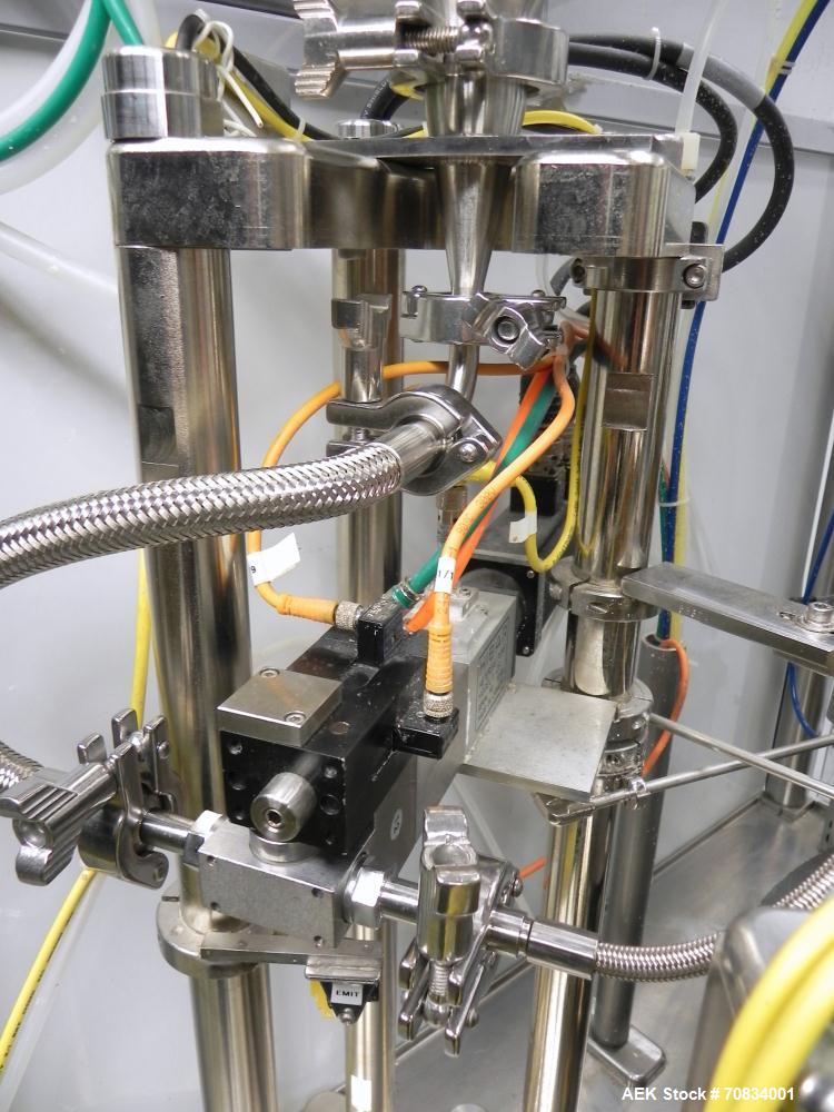 Used Prosys Model RT60H Hibar Pump Hot Air Plastic Tube Filler. Single pump servo driven rotary filler for micro-dose applications. Rated at speeds up to 70 tubes per minute. Has a fill volume range ...