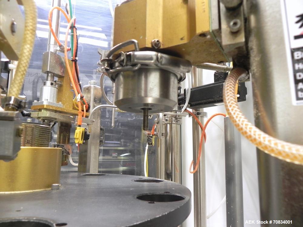 Used Prosys Model RT60H Hibar Pump Hot Air Plastic Tube Filler. Single pump servo driven rotary filler for micro-dose applications. Rated at speeds up to 70 tubes per minute. Has a fill volume range ...