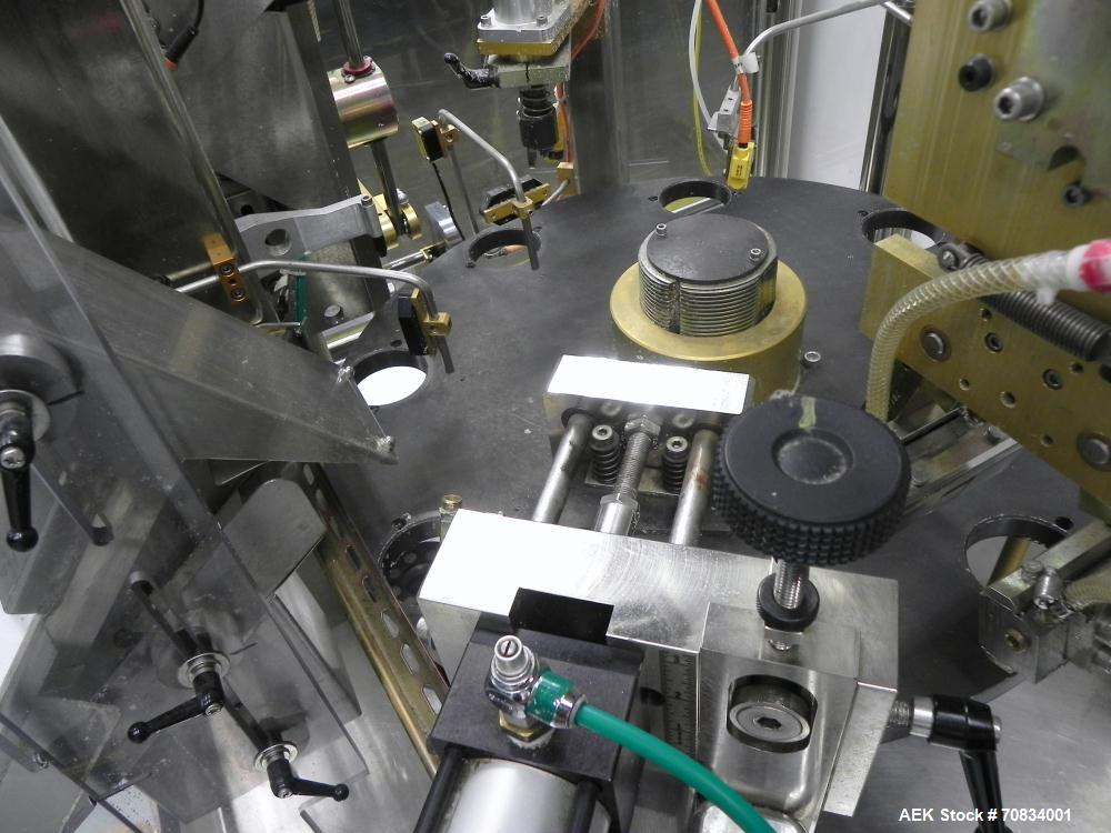 Used Prosys Model RT60H Hibar Pump Hot Air Plastic Tube Filler. Single pump servo driven rotary filler for micro-dose applications. Rated at speeds up to 70 tubes per minute. Has a fill volume range ...