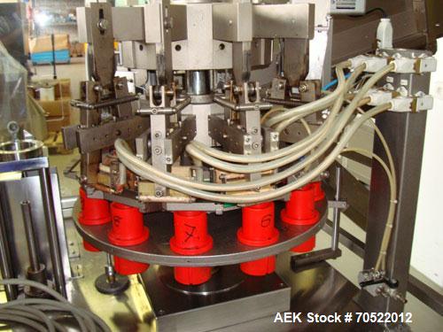 Used TGM S400 Tube Filler and Closing Machine for plastic and laminate tubes. Output 3,600 tubes/hour, tube diameter 0.4" - 2" (10-50 mm), tube length 2" - 8.6" (50-220 mm), tube feeding magazine, pr...