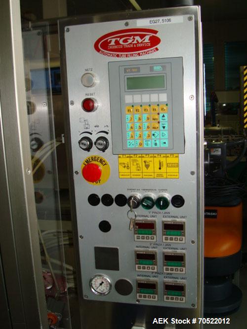 Used TGM S400 Tube Filler and Closing Machine for plastic and laminate tubes. Output 3,600 tubes/hour, tube diameter 0.4" - 2" (10-50 mm), tube length 2" - 8.6" (50-220 mm), tube feeding magazine, pr...