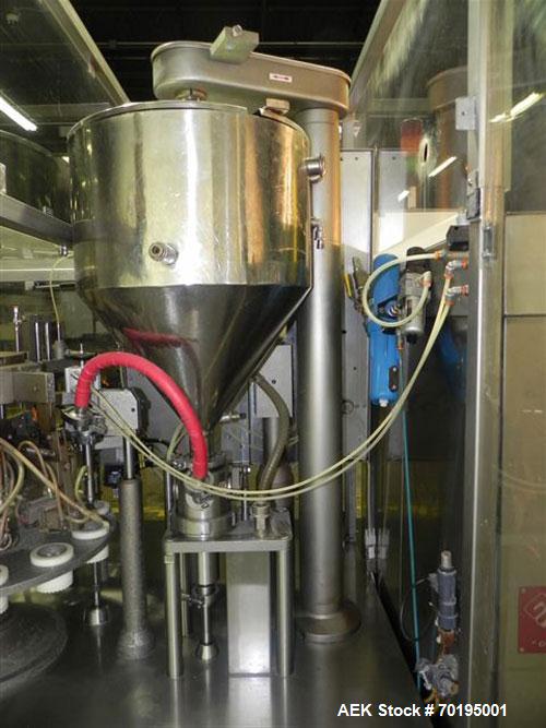 Used Unipac Model Silver 120 Plastic Tube Filler. Machine is capable of speeds up to 120 tubes per minute. Has a tube size range: (Diameter) 10mm to 50mm (Height) 30mm - 250mm. Fill volume: 3ml to 20...