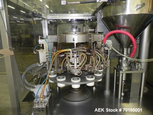 Used Unipac Model Silver 120 Plastic Tube Filler. Machine is capable of speeds up to 120 tubes per minute. Has a tube size range: (Diameter) 10mm to 50mm (Height) 30mm - 250mm. Fill volume: 3ml to 20...
