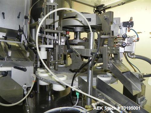 Used Unipac Model Silver 120 Plastic Tube Filler. Machine is capable of speeds up to 120 tubes per minute. Has a tube size range: (Diameter) 10mm to 50mm (Height) 30mm - 250mm. Fill volume: 3ml to 20...