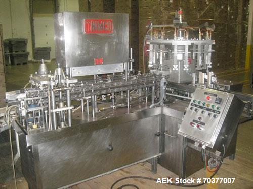 Used Nimco 5110E Gable Top Form Fill and Seal Machine, all stainless steel.  Transport chains set on 2-1/2" centers.  Dual carton magazine, runs two cartons per cycle.  Rated up to 110 cartons/minute...