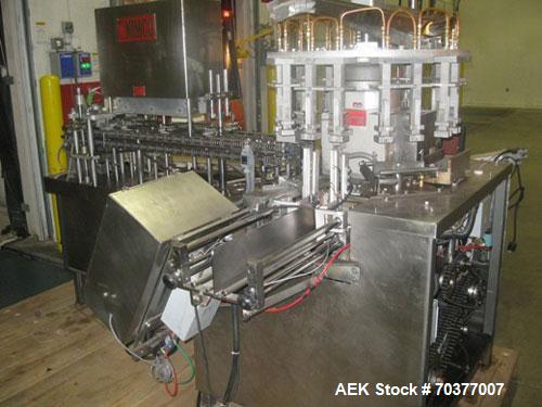 Used Nimco 5110E Gable Top Form Fill and Seal Machine, all stainless steel.  Transport chains set on 2-1/2" centers.  Dual carton magazine, runs two cartons per cycle.  Rated up to 110 cartons/minute...