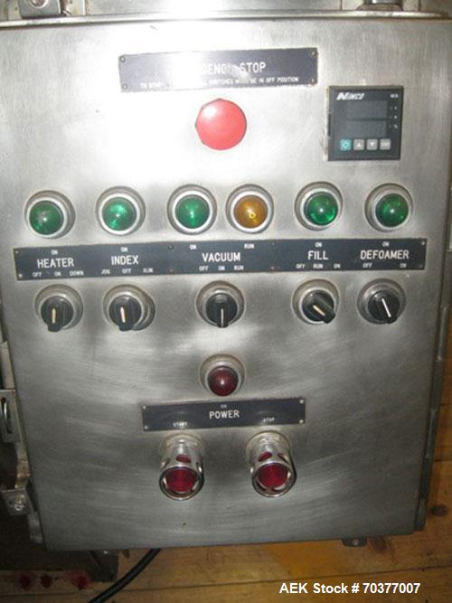 Used Nimco 5110E Gable Top Form Fill and Seal Machine, all stainless steel.  Transport chains set on 2-1/2" centers.  Dual carton magazine, runs two cartons per cycle.  Rated up to 110 cartons/minute...