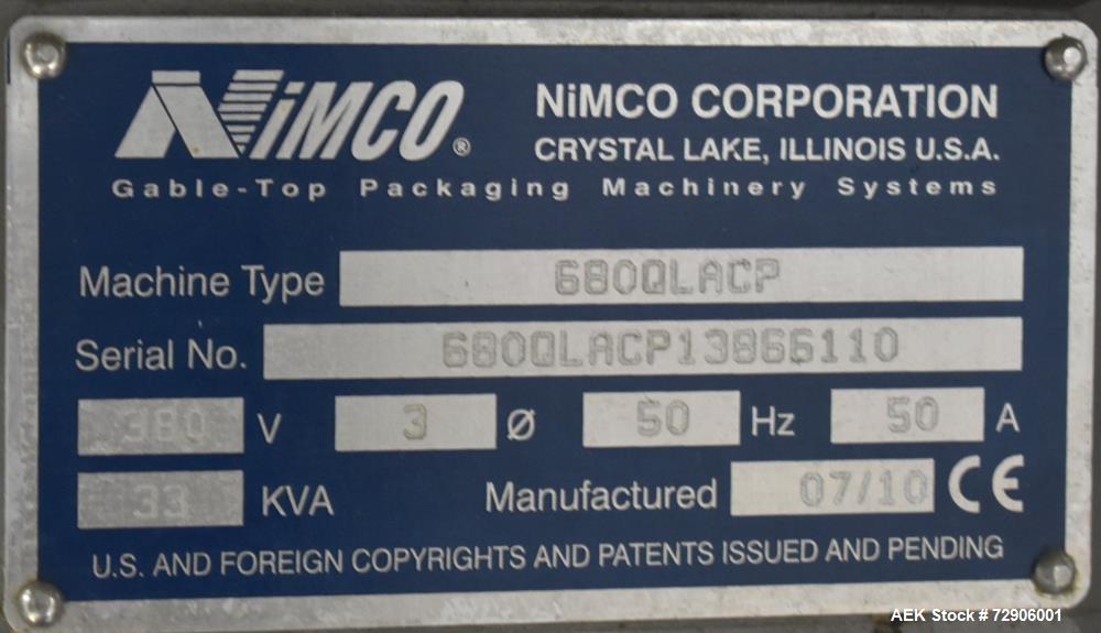 Used- Nimco Model 680 Horizontal GableTop Liquid Form Fill Seal Machine