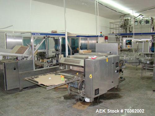 Used Tetra Pak TBA19-200B Line handling 6.76 fluid ounces (200 ml). Base units comprised of: (1) TBA19-200B aseptic carton filler, built 1997, 8375 work hours. (1) Tubex development straw applicator,...