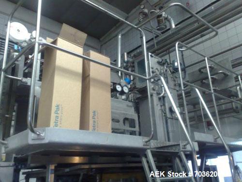 Used Tetra Pak TBA9-200B Line handling 6.76 fluid ounces (200 ml). Base units comprised of: (1) TBA 9-200B unit, built 1998, 50,131 work hours. (1) Tubex straw applicator, built 2000. (1) Tetra cardb...
