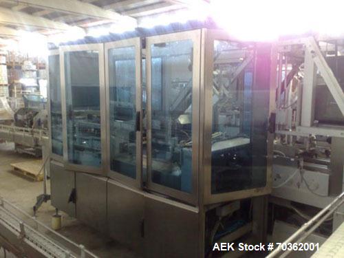 Used Tetra Pak TBA9-200B Line handling 6.76 fluid ounces (200 ml). Base units comprised of: (1) TBA 9-200B unit, built 1998, 50,131 work hours. (1) Tubex straw applicator, built 2000. (1) Tetra cardb...