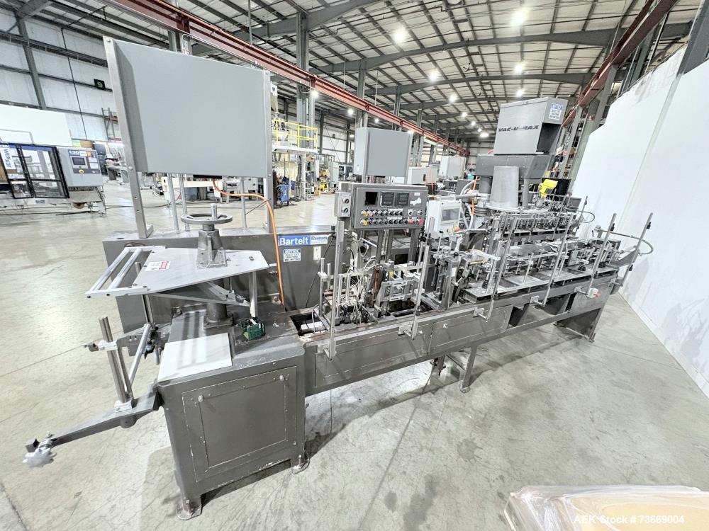 Used Bartelt Pouchmaster Horizontal Form, Fill and Seal Pouch Machine, Model IM7-16. Machine is capable of speeds up to 100 cpm (200 with optional splitter). Has pouch size range: width 2" - 5 3/4", ...