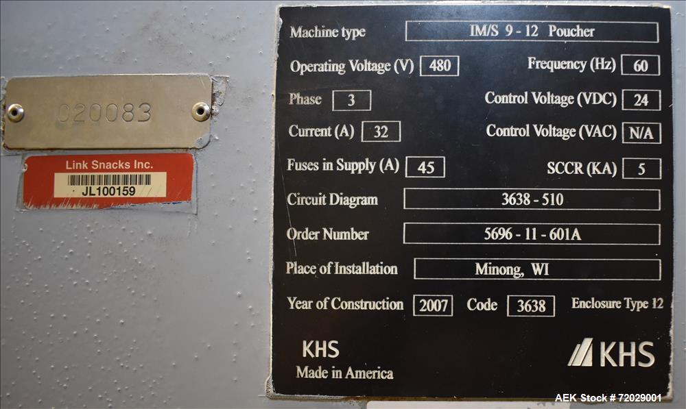 Used KHS Bartelt Model IM/S 9-12 Horizontal Form Fill Seal Machine.