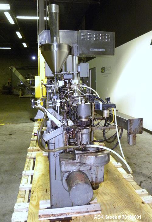 Used Bartelt IM7- 14 Horizontal Form Fill & Seal Pouch Machine. Equipped with Funnel Pocket product filler cups for high speed applications.Capable of speeds of 90-130 cpm. pouch size range: (width) ...