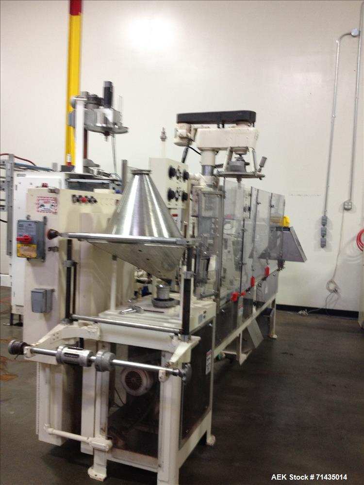 Used Bartelt Model IM Packager Horizontal Form Fill and Seal Pouch/Bag Machine. Machine is capable of speeds up to 100 pouches (or bags) per minute.  Has a pouch size range: Length 2" - 4-3/4", Heigh...