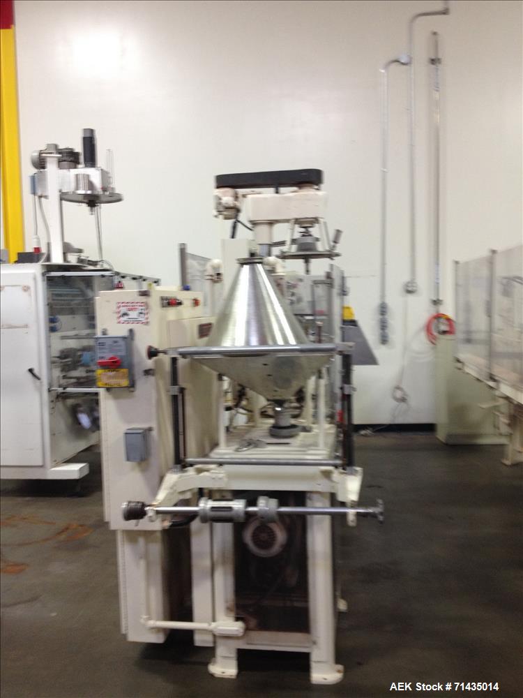 Used Bartelt Model IM Packager Horizontal Form Fill and Seal Pouch/Bag Machine. Machine is capable of speeds up to 100 pouches (or bags) per minute.  Has a pouch size range: Length 2" - 4-3/4", Heigh...