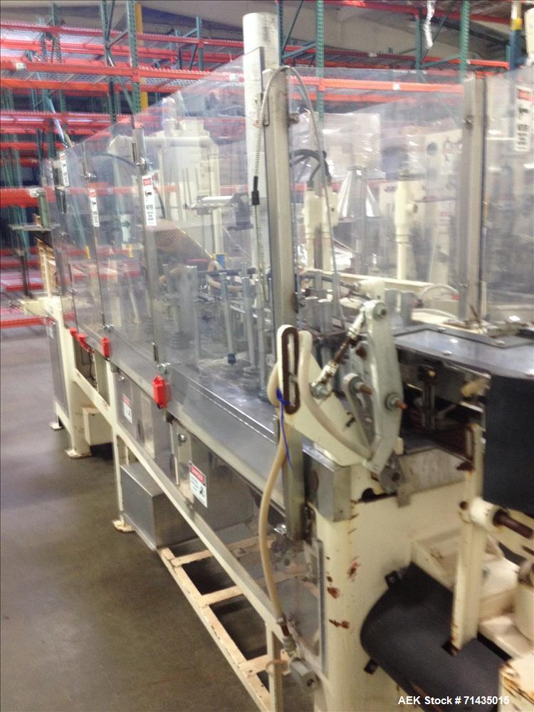 Used Bartelt Model IM Packager Horizontal Form Fill and Seal Pouch/Bag Machine. Machine is capable of speeds up to 100 pouches (or bags) per minute.  Has a pouch size range: Length 2" - 4-3/4", Heigh...