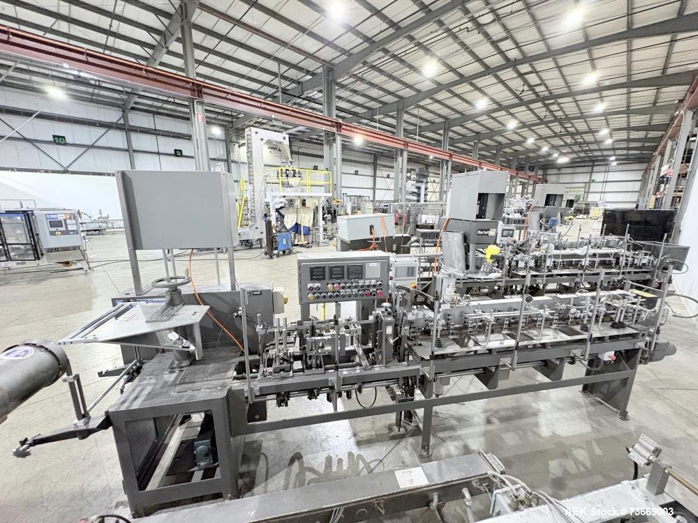 Used Bartelt Horizontal Form, Fill and Seal Pouch Machine. Model IM7-16 Pouchmaster. Machine is capable of speeds up to 100 cpm (200 with optional splitter). Has pouch size range: width 2" - 5 3/4", ...