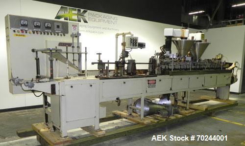 Used Klockner Bartelt IM9-14 Horizontal Form Fill & Seal Pouch Machine. Capable of speeds of up to 70 CPM. Has a 9" centers for a pouch size range: (Length) 3" - 7-3/4" (Height) 3" - 9-1/2". Has dual...