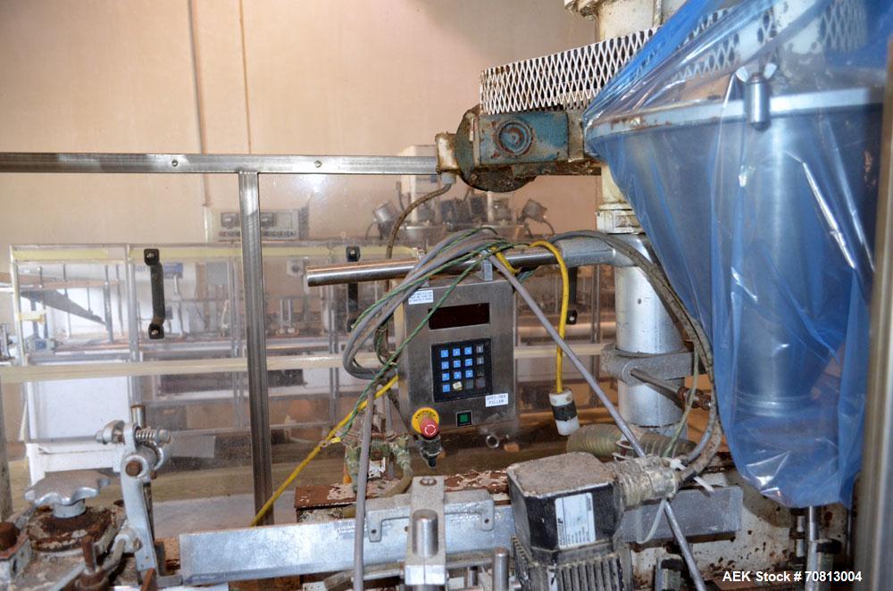 Used Klockner Bartelt IM9-14 Horizontal Form Fill & Seal Pouch Machine. Capable of speeds of up to 70 CPM. Has a 9" centers for a pouch size range: (Length) 3" - 7-3/4" (Height) 3" - 9-1/2. Has singl...