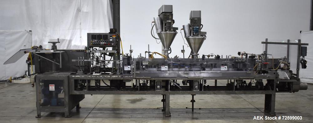 Used Bartelt IM9-14 Horizontal Form Fill & Seal Pouch Machine. Capable of speeds of up to 70 CPM. Has a 9" centers for a pouch size range: (Length) 3" - 7-3/4" (Height) 3" - 9-1/2". (2) Bartelt model...