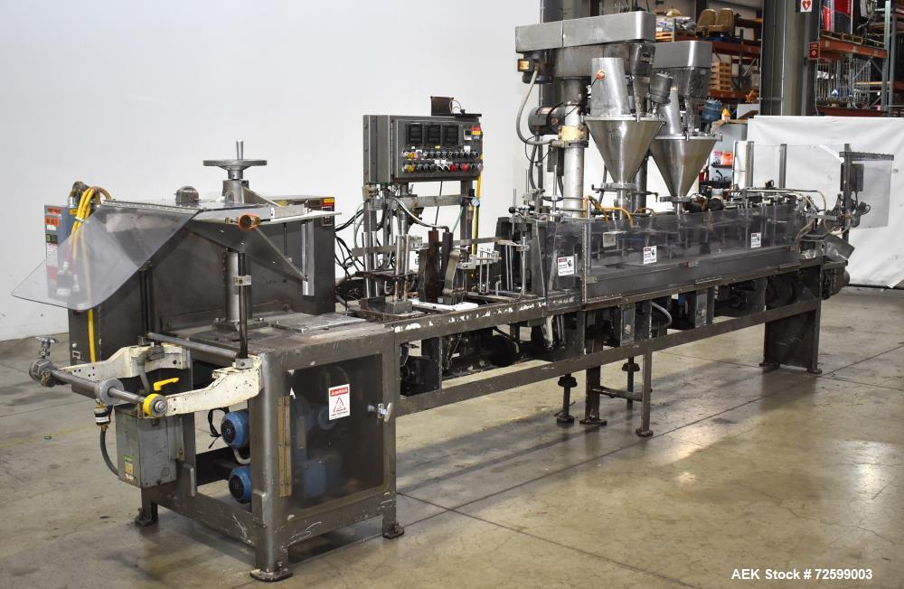 Used- Bartelt IM9-14 Horizontal Form Fill & Seal Pouch Machine. Capable of speeds of up to 70 CPM. Has a 9" centers for a po...