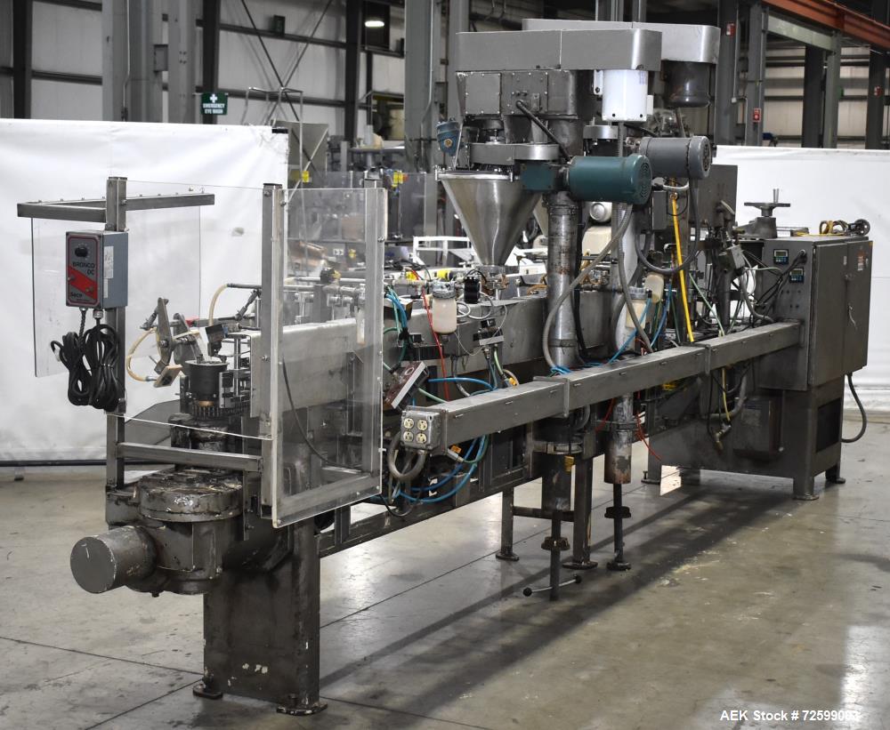 Used Bartelt IM9-14 Horizontal Form Fill & Seal Pouch Machine. Capable of speeds of up to 70 CPM. Has a 9" centers for a pouch size range: (Length) 3" - 7-3/4" (Height) 3" - 9-1/2". (2) Bartelt model...