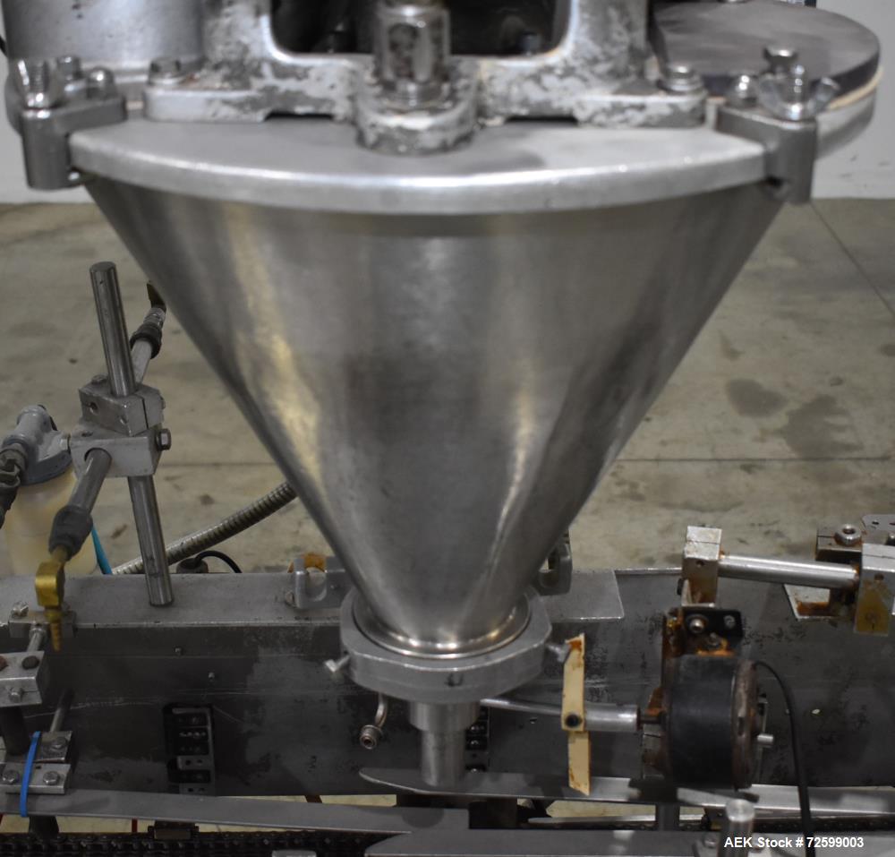 Used Bartelt IM9-14 Horizontal Form Fill & Seal Pouch Machine. Capable of speeds of up to 70 CPM. Has a 9" centers for a pouch size range: (Length) 3" - 7-3/4" (Height) 3" - 9-1/2". (2) Bartelt model...