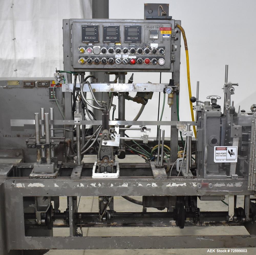 Used Bartelt IM9-14 Horizontal Form Fill & Seal Pouch Machine. Capable of speeds of up to 70 CPM. Has a 9" centers for a pouch size range: (Length) 3" - 7-3/4" (Height) 3" - 9-1/2". (2) Bartelt model...