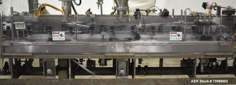 Used- Bartelt IM9-14 Horizontal Form Fill & Seal Pouch Machine. Capable of speeds of up to 70 CPM. Has a 9" centers for a po...