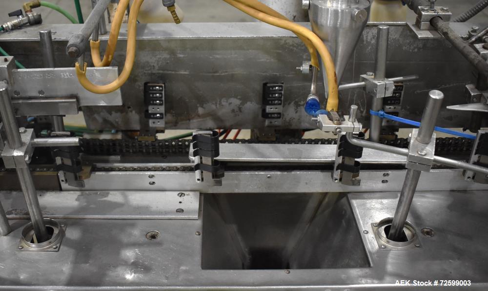 Used Bartelt IM9-14 Horizontal Form Fill & Seal Pouch Machine. Capable of speeds of up to 70 CPM. Has a 9" centers for a pouch size range: (Length) 3" - 7-3/4" (Height) 3" - 9-1/2". (2) Bartelt model...