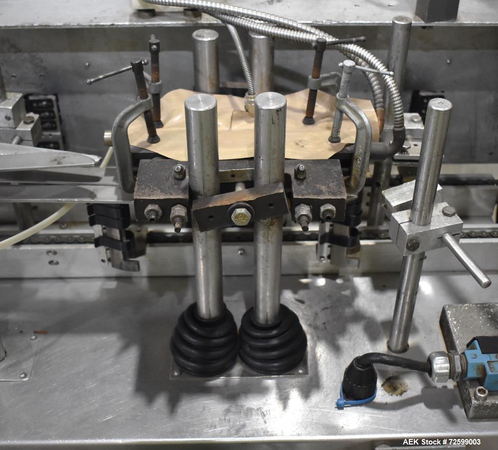 Used Bartelt IM9-14 Horizontal Form Fill & Seal Pouch Machine. Capable of speeds of up to 70 CPM. Has a 9" centers for a pouch size range: (Length) 3" - 7-3/4" (Height) 3" - 9-1/2". (2) Bartelt model...