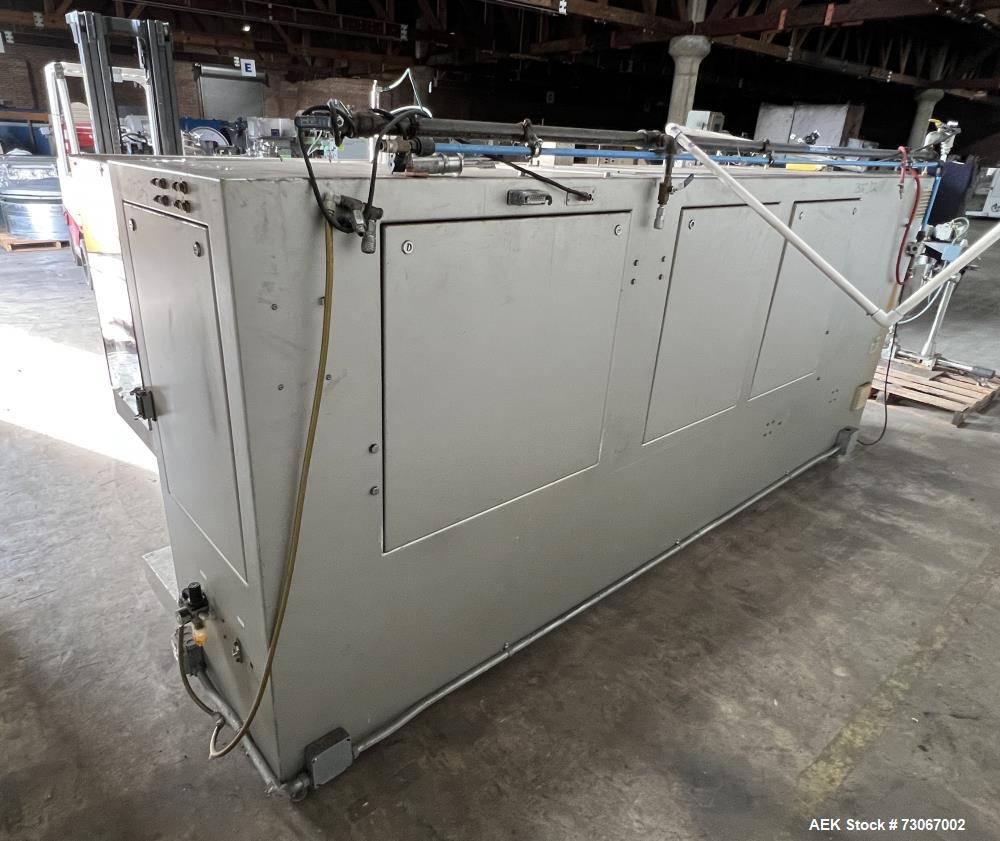 Used Bossar Form & Fill Horizontal Pouch Filler, Model B-1400/PH/D. Capable of speeds up to 110. Size range 50mm to 140mm wide x 50mm to 210mm height. Maximum fill volume 400cc. Setup for 4 sided sea...