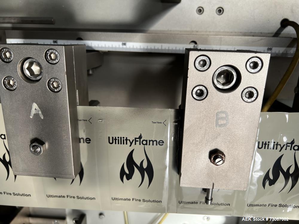 Used Bossar Form & Fill Horizontal Pouch Filler, Model B-1400/PH/D. Capable of speeds up to 110. Size range 50mm to 140mm wide x 50mm to 210mm height. Maximum fill volume 400cc. Setup for 4 sided sea...