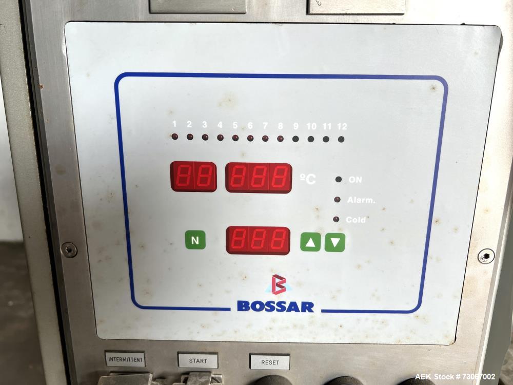 Used Bossar Form & Fill Horizontal Pouch Filler, Model B-1400/PH/D. Capable of speeds up to 110. Size range 50mm to 140mm wide x 50mm to 210mm height. Maximum fill volume 400cc. Setup for 4 sided sea...