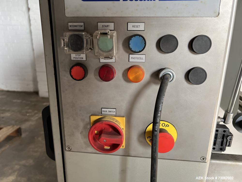 Used Bossar Form & Fill Horizontal Pouch Filler, Model B-1400/PH/D. Capable of speeds up to 110. Size range 50mm to 140mm wide x 50mm to 210mm height. Maximum fill volume 400cc. Setup for 4 sided sea...