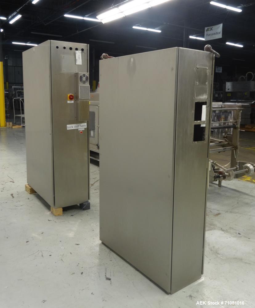 Used Bossar Model B 3700, Horizontal Pouch Form fill seal, Allen-Bradley controls, produces horizontal pouches from 5" x 5"  up to 7.25 x 15"  (2000 cc volume) at speeds of up to 110 packages per min...
