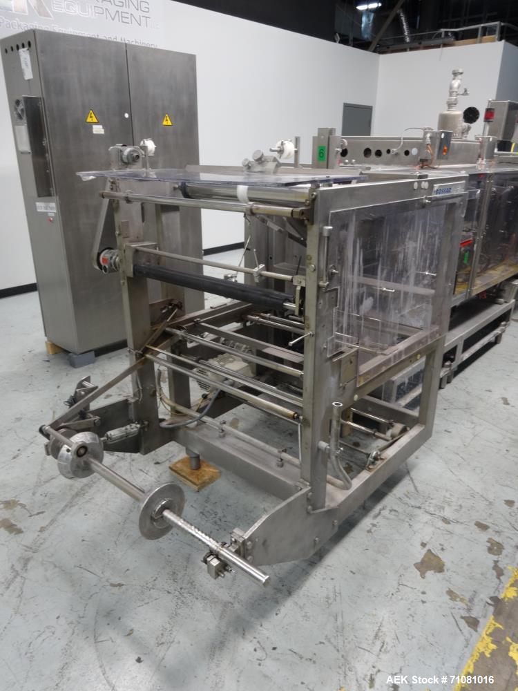 Used Bossar Model B 3700, Horizontal Pouch Form fill seal, Allen-Bradley controls, produces horizontal pouches from 5" x 5"  up to 7.25 x 15"  (2000 cc volume) at speeds of up to 110 packages per min...