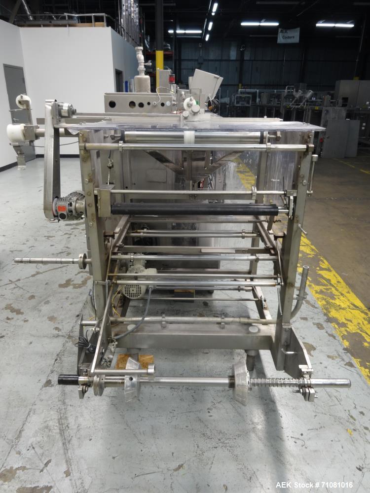 Used Bossar Model B 3700, Horizontal Pouch Form fill seal, Allen-Bradley controls, produces horizontal pouches from 5" x 5"  up to 7.25 x 15"  (2000 cc volume) at speeds of up to 110 packages per min...