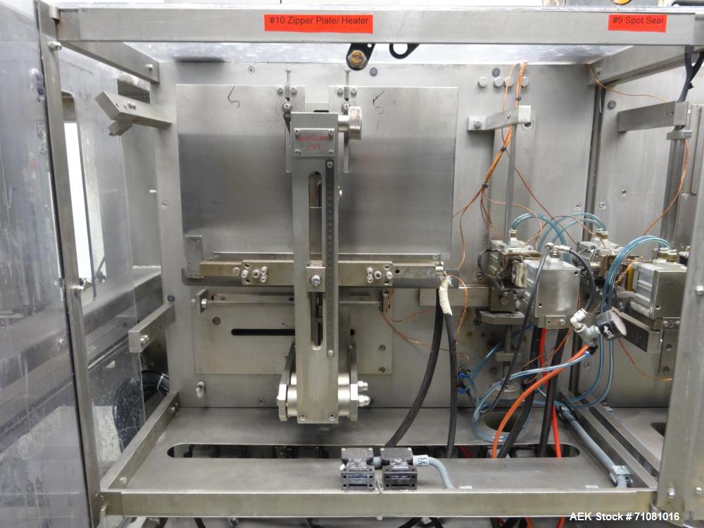 Used Bossar Model B 3700, Horizontal Pouch Form fill seal, Allen-Bradley controls, produces horizontal pouches from 5" x 5"  up to 7.25 x 15"  (2000 cc volume) at speeds of up to 110 packages per min...