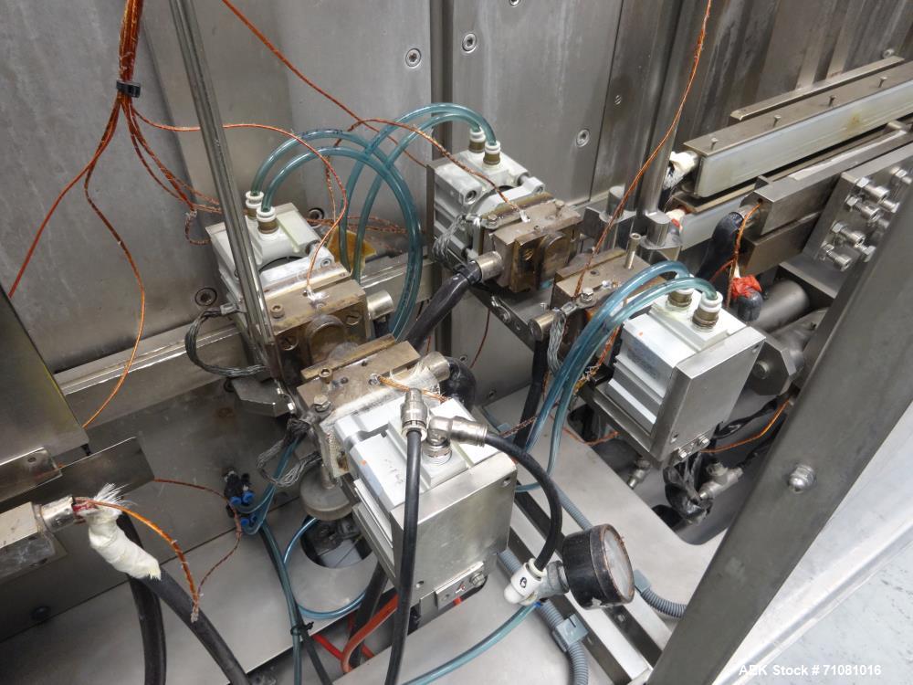 Used Bossar Model B 3700, Horizontal Pouch Form fill seal, Allen-Bradley controls, produces horizontal pouches from 5" x 5"  up to 7.25 x 15"  (2000 cc volume) at speeds of up to 110 packages per min...